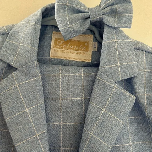 Light Blue Checkered Kids Suit - Picture 4 of 4